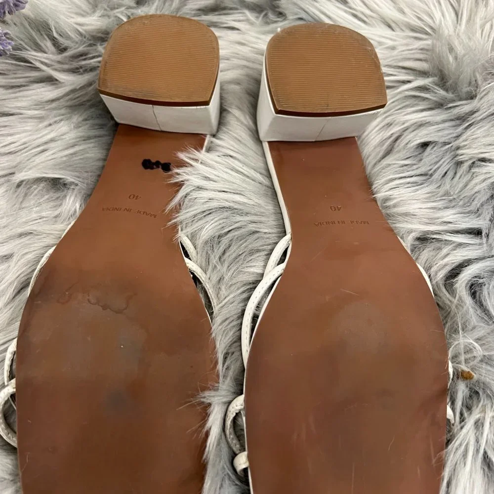 Free People‎ Petra Leather Knot Block Heel Slide Gray-White Sandals Size 9-9.5